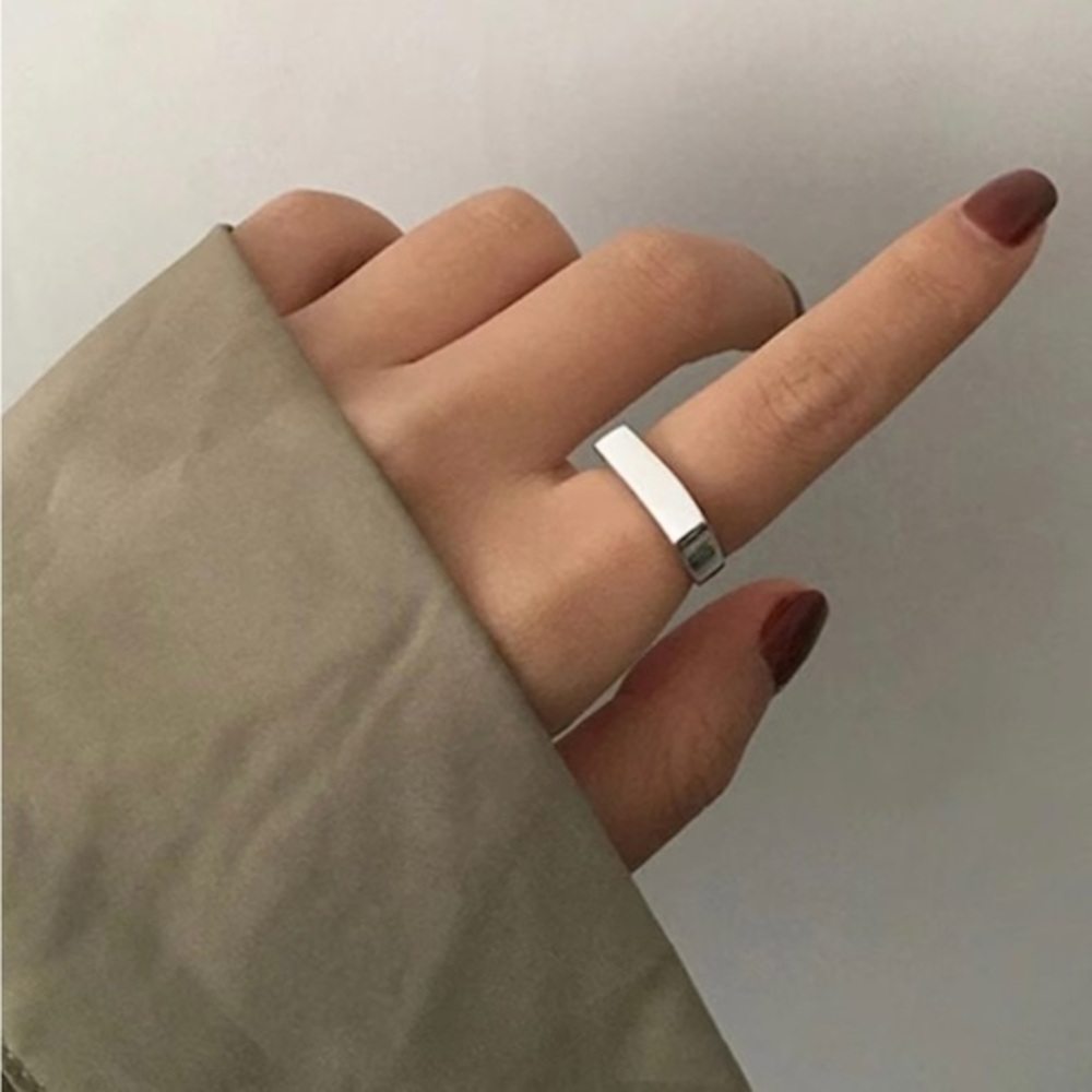 925 Sterling Silver shiny Trendy Unisex Bar Ring wide nwt